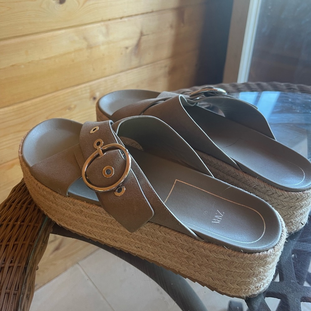 Green woven platform sandals